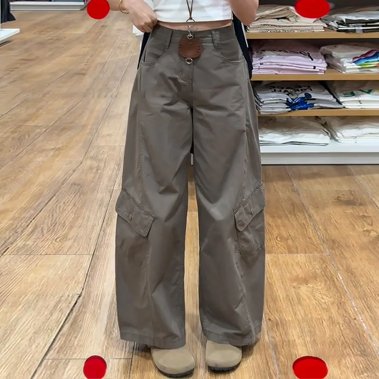 Women's Retro Wide-Leg Fleece-Lined Work Pants - High-Waisted, Petite Fit, Loose & Slimming Design for Autumn/Winter - Image 3
