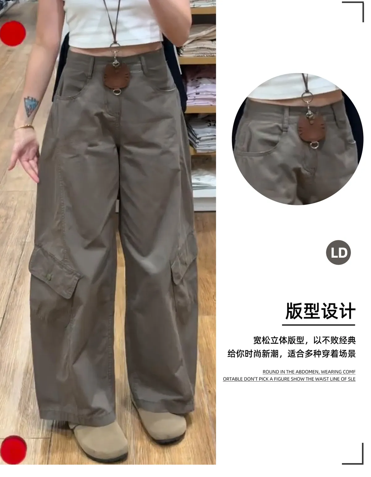 Women's Retro Wide-Leg Fleece-Lined Work Pants - High-Waisted, Petite Fit, Loose & Slimming Design for Autumn/Winter showcase 5