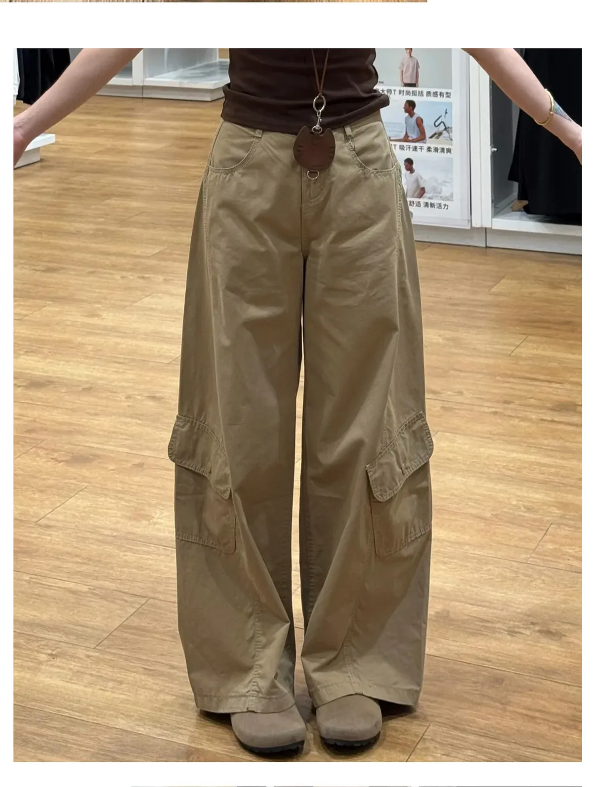 Women's Retro Wide-Leg Fleece-Lined Work Pants - High-Waisted, Petite Fit, Loose & Slimming Design for Autumn/Winter showcase 20