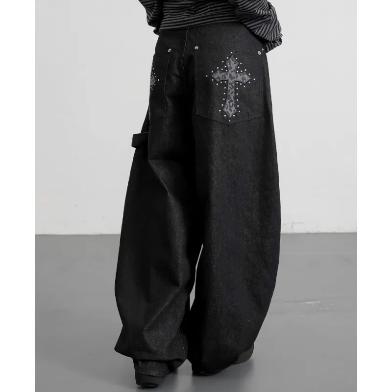 Retro Leopard Print Wide-Leg Jeans for Women - Loose Fit, Streetwear Style, Comfortable Denim Pants - Image 1