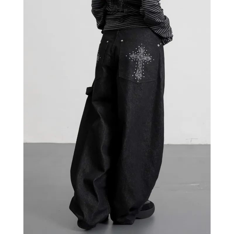 Retro Leopard Print Wide-Leg Jeans for Women - Loose Fit, Streetwear Style, Comfortable Denim Pants - Image 6
