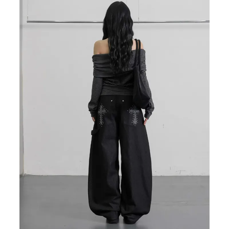 Retro Leopard Print Wide-Leg Jeans for Women - Loose Fit, Streetwear Style, Comfortable Denim Pants - Image 3