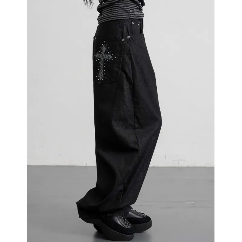 Retro Leopard Print Wide-Leg Jeans for Women - Loose Fit, Streetwear Style, Comfortable Denim Pants - Image 4