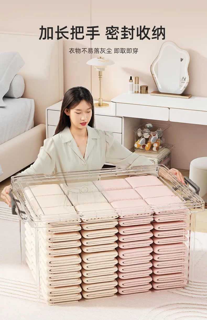 Clear Plastic Storage Box Organizer Container for Home Wardrobe Clothes Toys Snacks Large Capacity Stackable Durable showcase 12