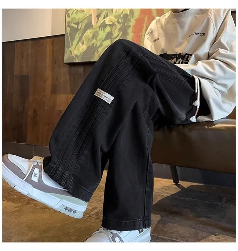 Men's Trendy Elastic Waist Jeans - Loose Fit Straight Wide Leg High Street American Style Pants for Teenagers & Adults showcase 17