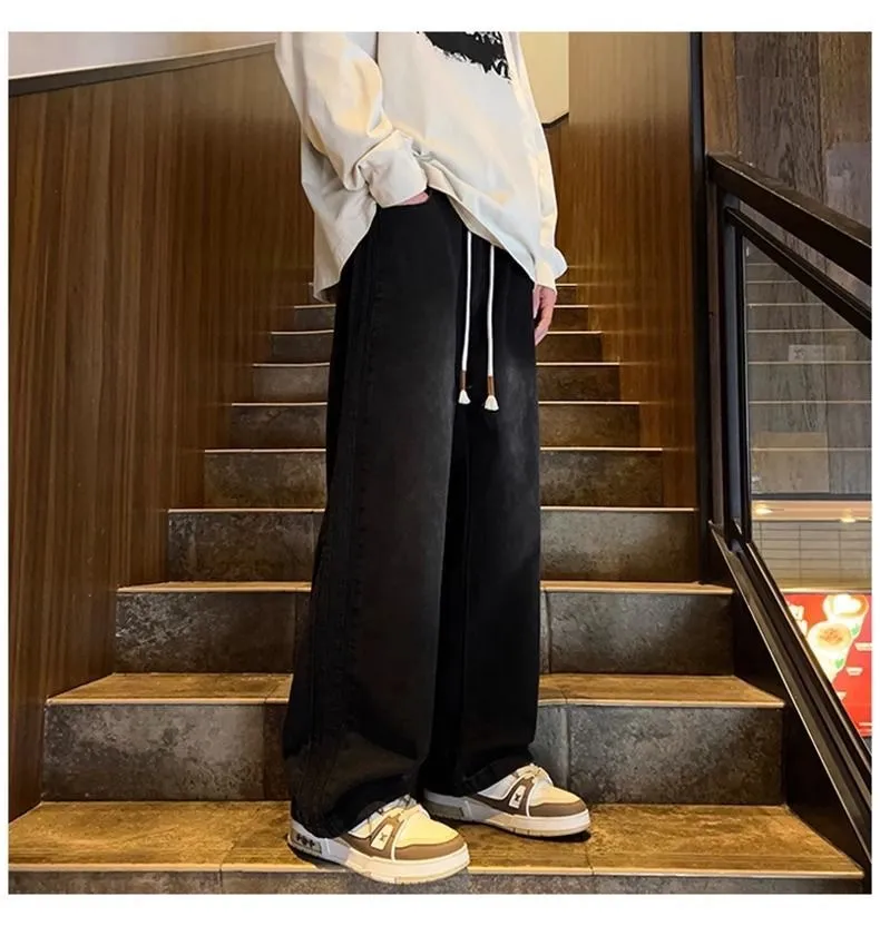 Men's Trendy Elastic Waist Jeans - Loose Fit Straight Wide Leg High Street American Style Pants for Teenagers & Adults showcase 6