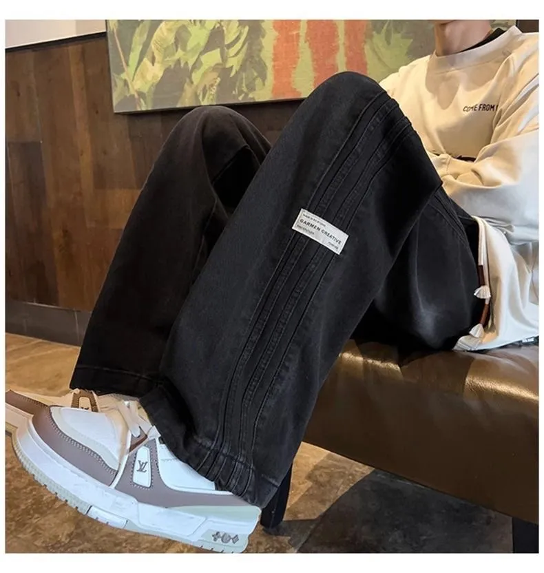 Men's Trendy Elastic Waist Jeans - Loose Fit Straight Wide Leg High Street American Style Pants for Teenagers & Adults showcase 9