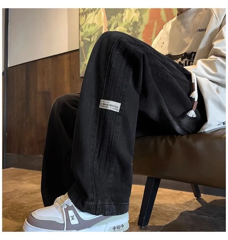 Men's Trendy Elastic Waist Jeans - Loose Fit Straight Wide Leg High Street American Style Pants for Teenagers & Adults showcase 16