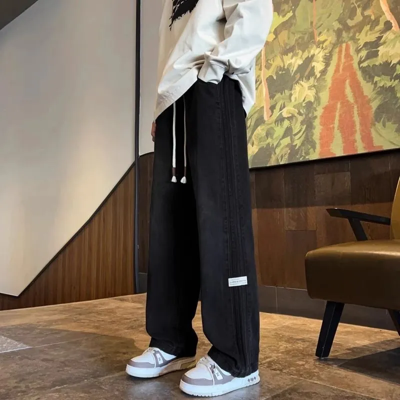 Men's Trendy Elastic Waist Jeans - Loose Fit Straight Wide Leg High Street American Style Pants for Teenagers & Adults showcase 14