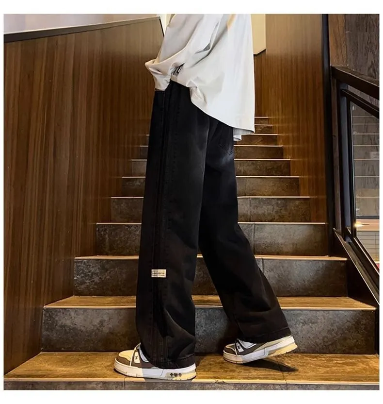 Men's Trendy Elastic Waist Jeans - Loose Fit Straight Wide Leg High Street American Style Pants for Teenagers & Adults showcase 7