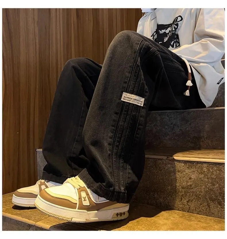 Men's Trendy Elastic Waist Jeans - Loose Fit Straight Wide Leg High Street American Style Pants for Teenagers & Adults showcase 8