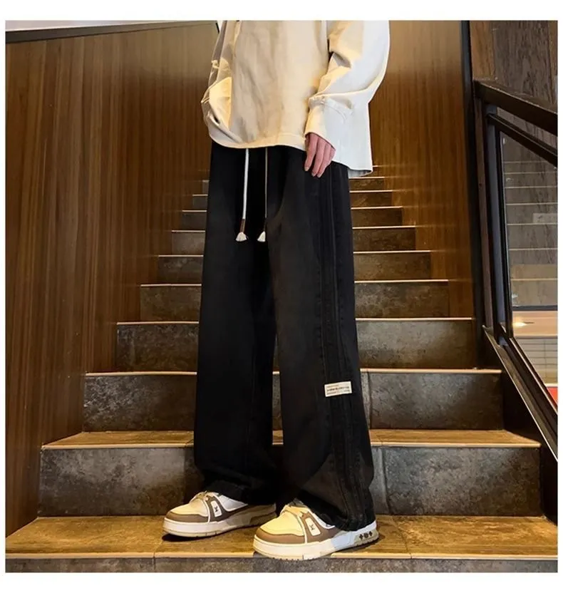 Men's Trendy Elastic Waist Jeans - Loose Fit Straight Wide Leg High Street American Style Pants for Teenagers & Adults showcase 15