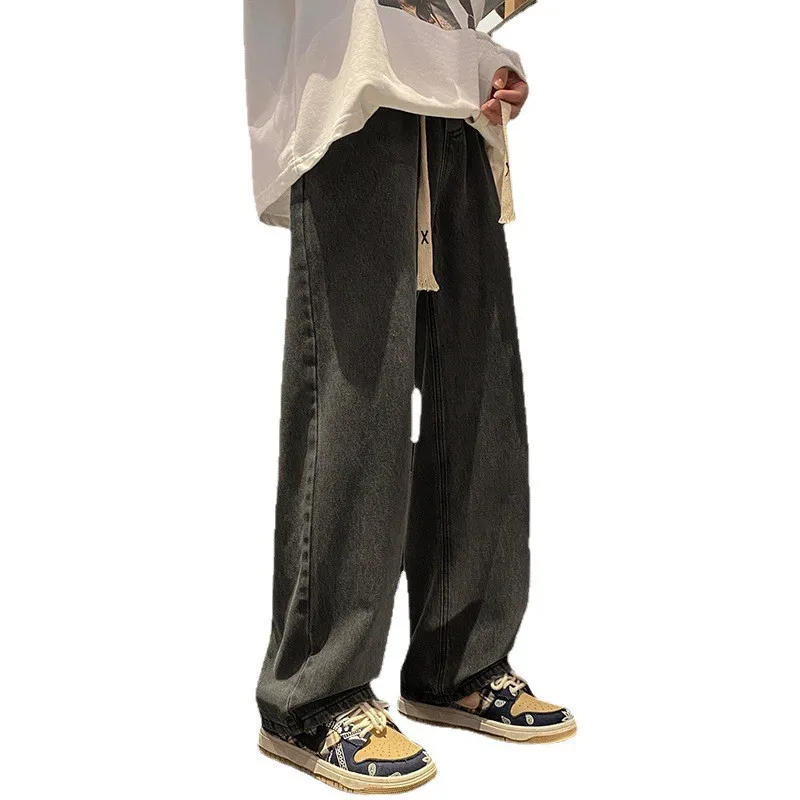 Men's Autumn Winter Loose Fit Straight Leg Wide Leg Jeans - American High Street Style Casual Trousers for Youth thumbnail 5