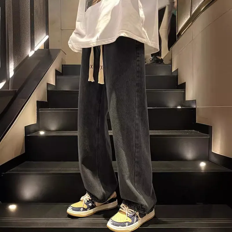 Men's Autumn Winter Loose Fit Straight Leg Wide Leg Jeans - American High Street Style Casual Trousers for Youth thumbnail 1