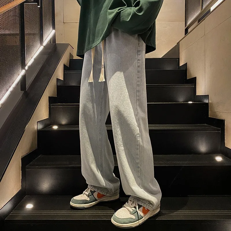 Men's Autumn Winter Loose Fit Straight Leg Wide Leg Jeans - American High Street Style Casual Trousers for Youth thumbnail 4
