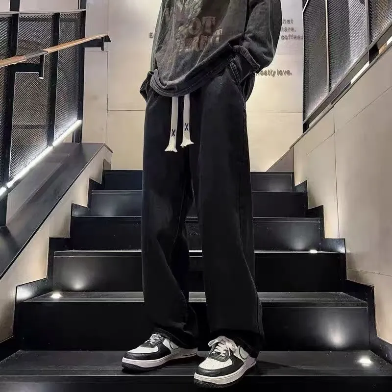 Men's Autumn Winter Loose Fit Straight Leg Wide Leg Jeans - American High Street Style Casual Trousers for Youth thumbnail 9