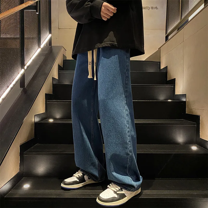 Men's Autumn Winter Loose Fit Straight Leg Wide Leg Jeans - American High Street Style Casual Trousers for Youth thumbnail 6