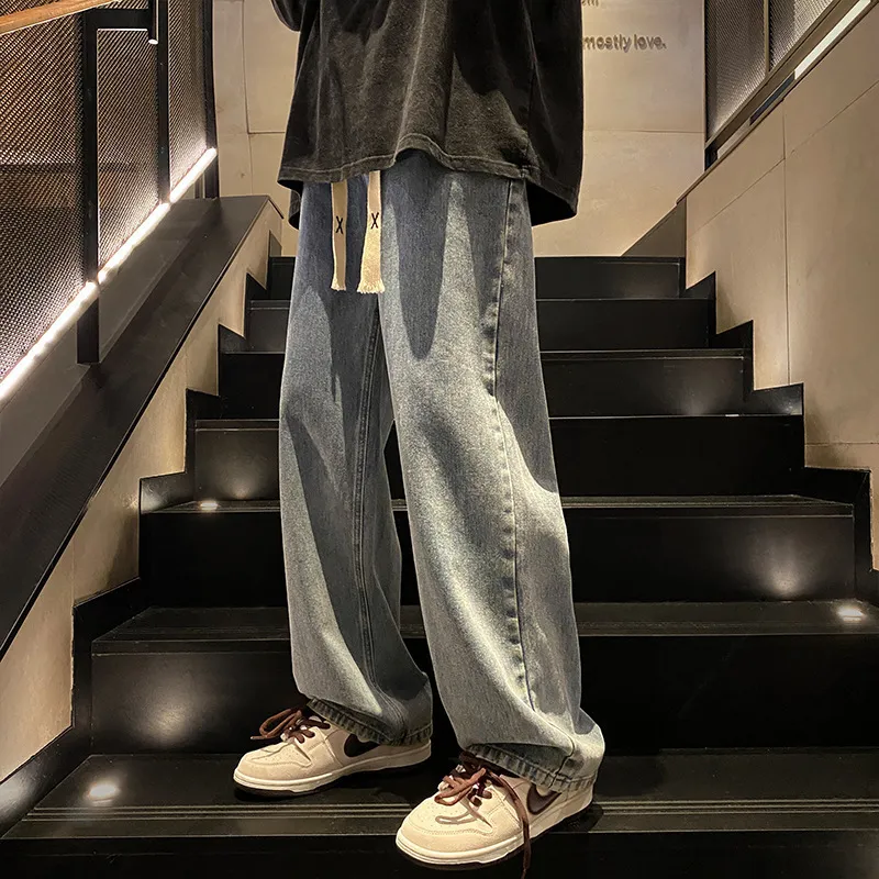 Men's Autumn Winter Loose Fit Straight Leg Wide Leg Jeans - American High Street Style Casual Trousers for Youth thumbnail 2