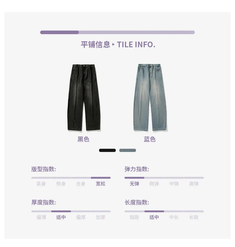 Men's Japanese Style Wide Leg Washed Jeans - Retro Loose Fit Casual Pants with Split Design for Spring showcase 7