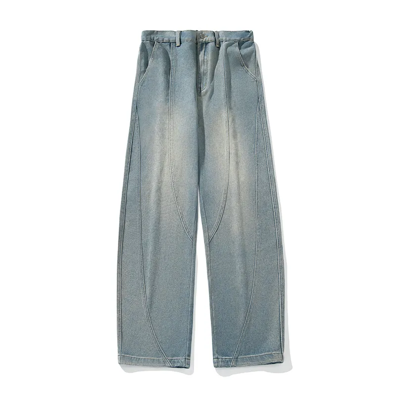 Men's Japanese Style Wide Leg Washed Jeans - Retro Loose Fit Casual Pants with Split Design for Spring thumbnail 7