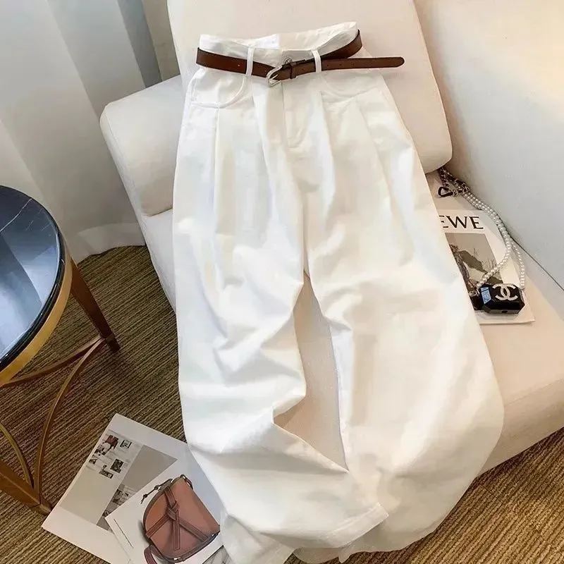 Women's White Wide-Leg Jeans 2026 - Korean Style Loose High-Waisted Straight Drapey Floor-Length Pants for Spring & Autumn - Image 1