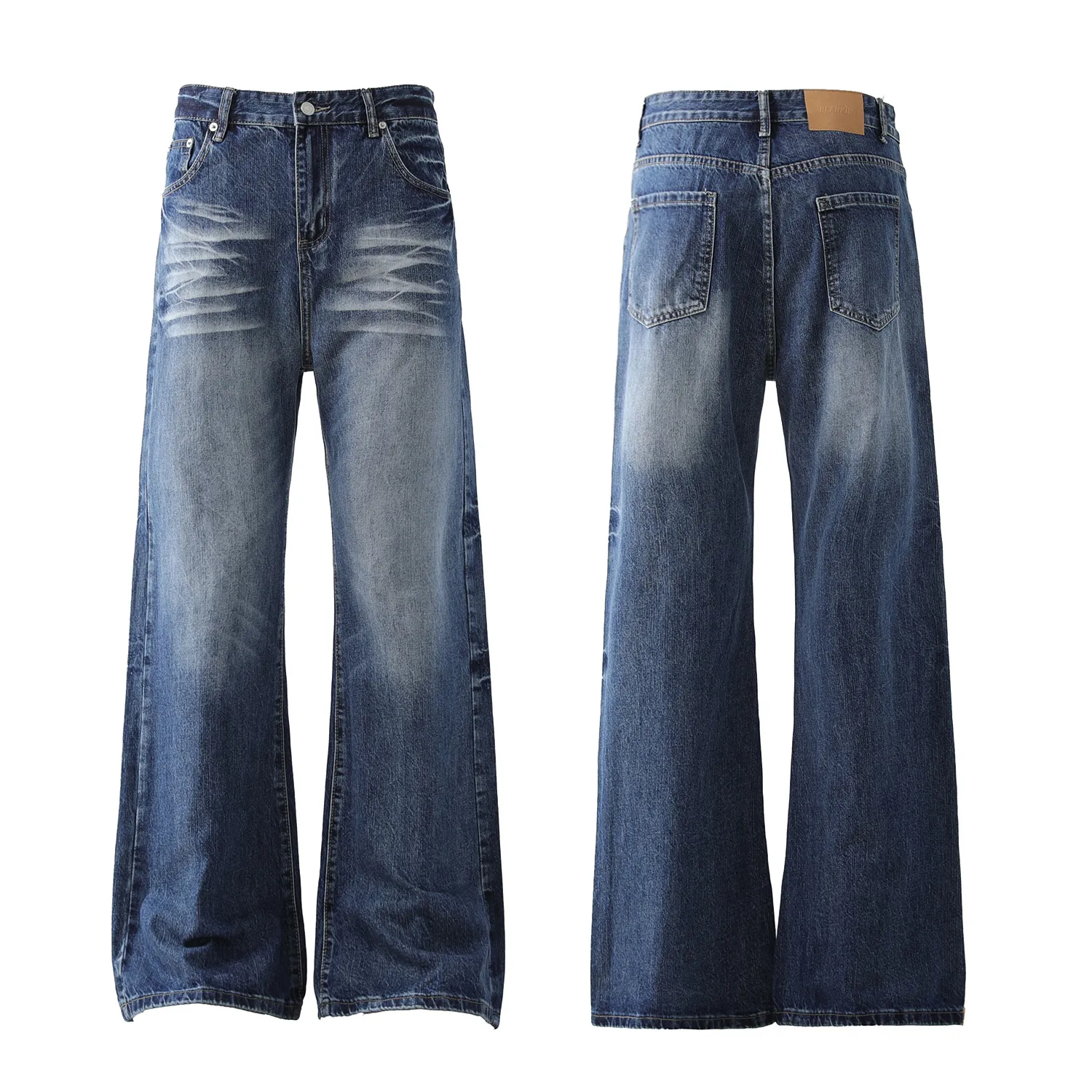 2024 High Street American Style Wash Blue Texture Jeans - Retro Loose Wide Leg Pants for Men & Women thumbnail 5