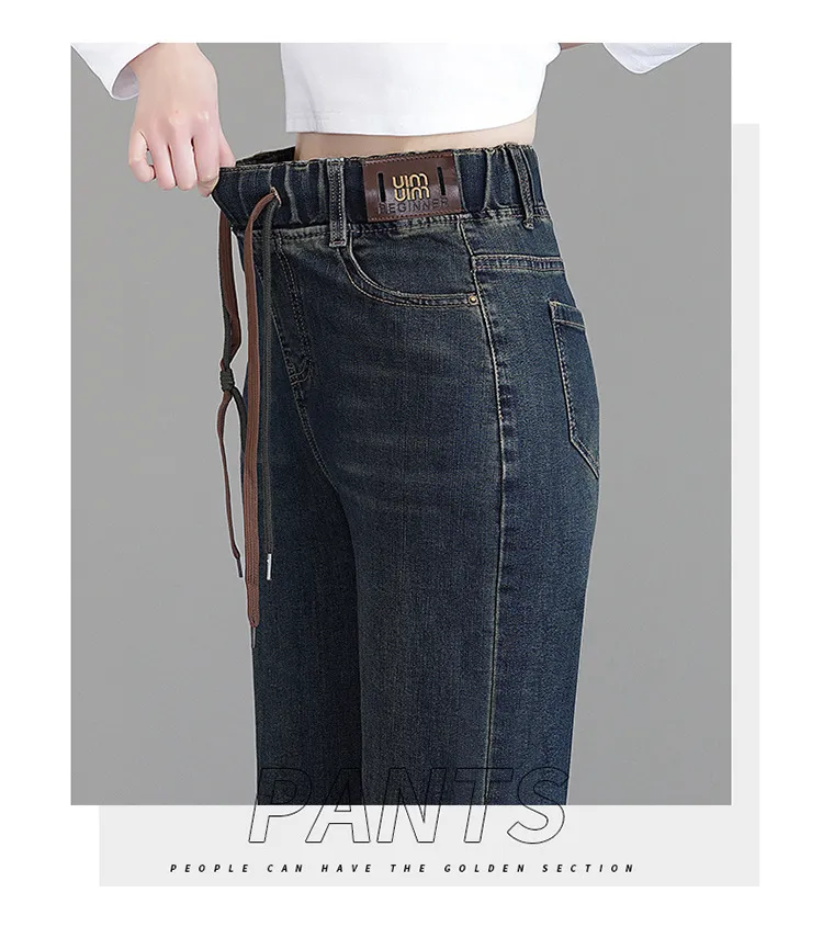 Women's High-Waisted Elastic Jeans - Loose Fit Nine-Point Straight Wide-Leg Pants for Spring/Fall, Slimming & Taller Look, Large Size Available showcase 15