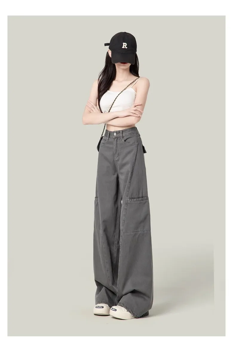 Women's Cement Gray Wide-Leg Cargo Pants Petite Straight-Leg Jeans - Slimming Casual Style 2026 showcase 12