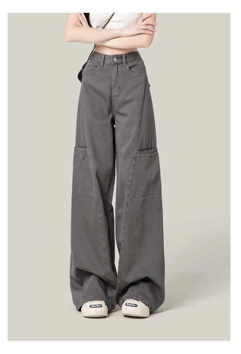 Women's Cement Gray Wide-Leg Cargo Pants Petite Straight-Leg Jeans - Slimming Casual Style 2026 showcase 10