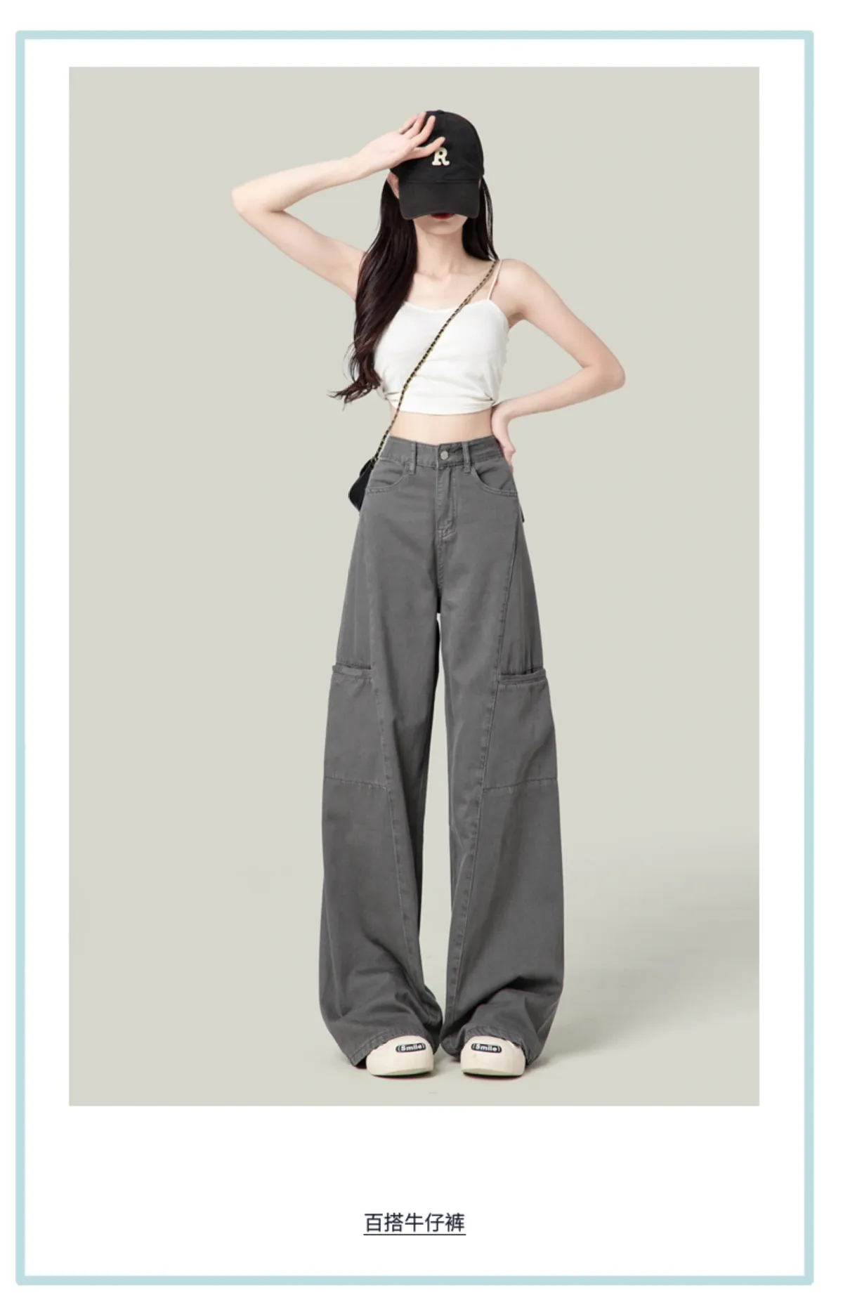 Women's Cement Gray Wide-Leg Cargo Pants Petite Straight-Leg Jeans - Slimming Casual Style 2026 showcase 3