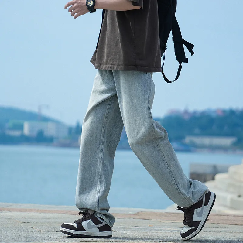 Men's Autumn Washed Jeans: Trendy Loose Fit Straight Leg Retro Wide-Leg Casual Pants for Streetwear thumbnail 6