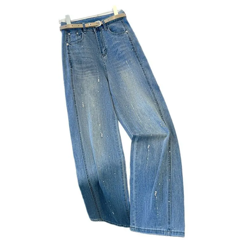 Women's Diamond Embellished Wide-Leg Jeans - Autumn/Winter 2025 Fashion, Loose Fit, Slimming Rhinestone Straight Leg Pants for Stylish Ladies - Image 5