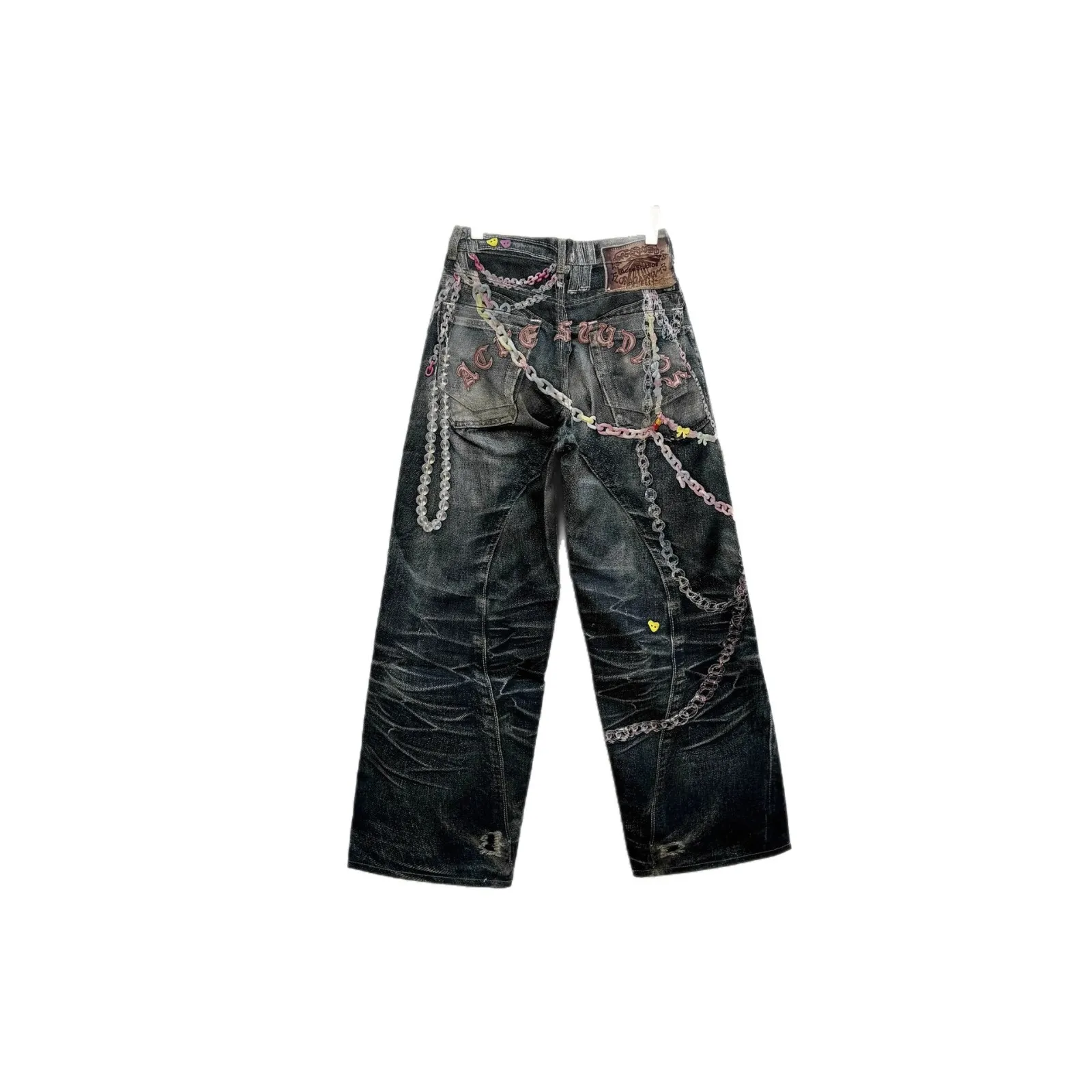 Men's & Women's High Version Ripped Jeans - Hand-Painted Splash-Ink 3D Graffiti Water Ripple Loose Wide-Leg Denim Pants thumbnail 5