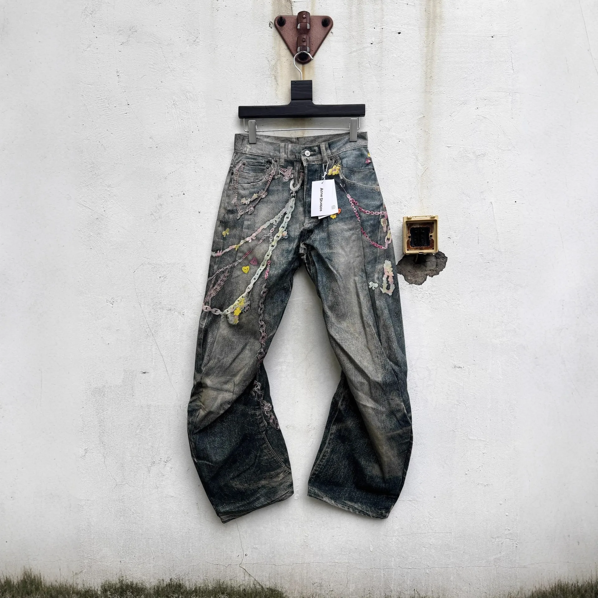 Men's & Women's High Version Ripped Jeans - Hand-Painted Splash-Ink 3D Graffiti Water Ripple Loose Wide-Leg Denim Pants thumbnail 2