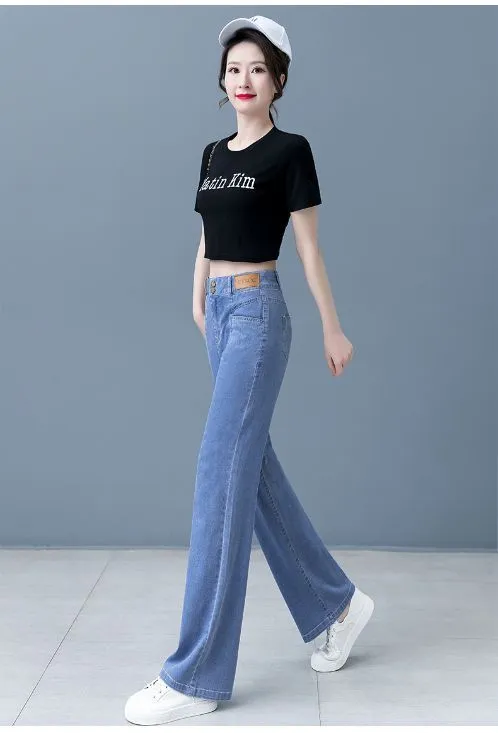 Women's Ice Silk Wide Leg Jeans - High Waist Slim Fit Tencel Drape Summer Pants for a Stylish and Comfortable Look showcase 20