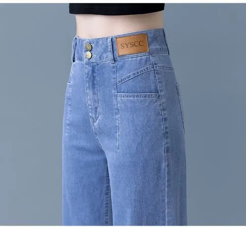 Women's Ice Silk Wide Leg Jeans - High Waist Slim Fit Tencel Drape Summer Pants for a Stylish and Comfortable Look showcase 19