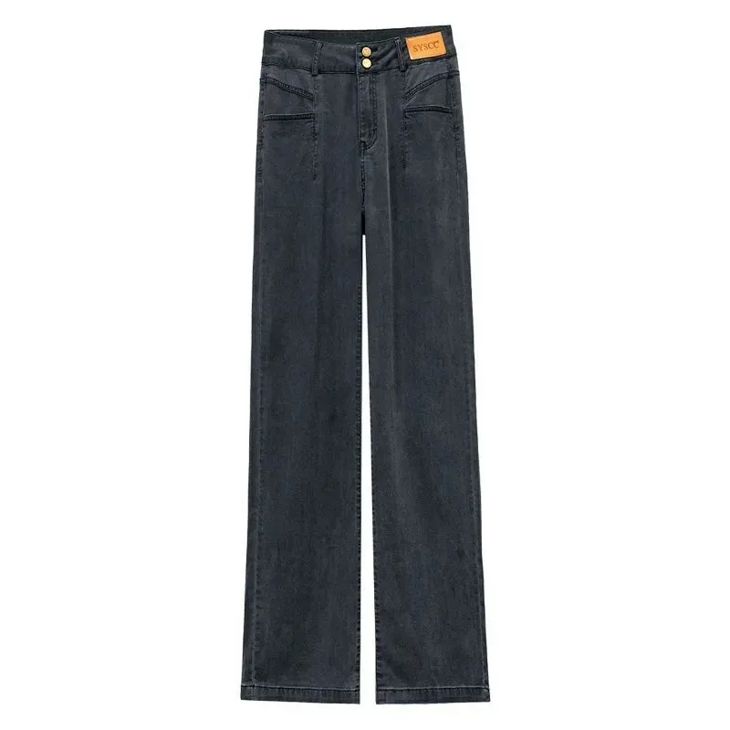 Women's Ice Silk Wide Leg Jeans - High Waist Slim Fit Tencel Drape Summer Pants for a Stylish and Comfortable Look - Image 5