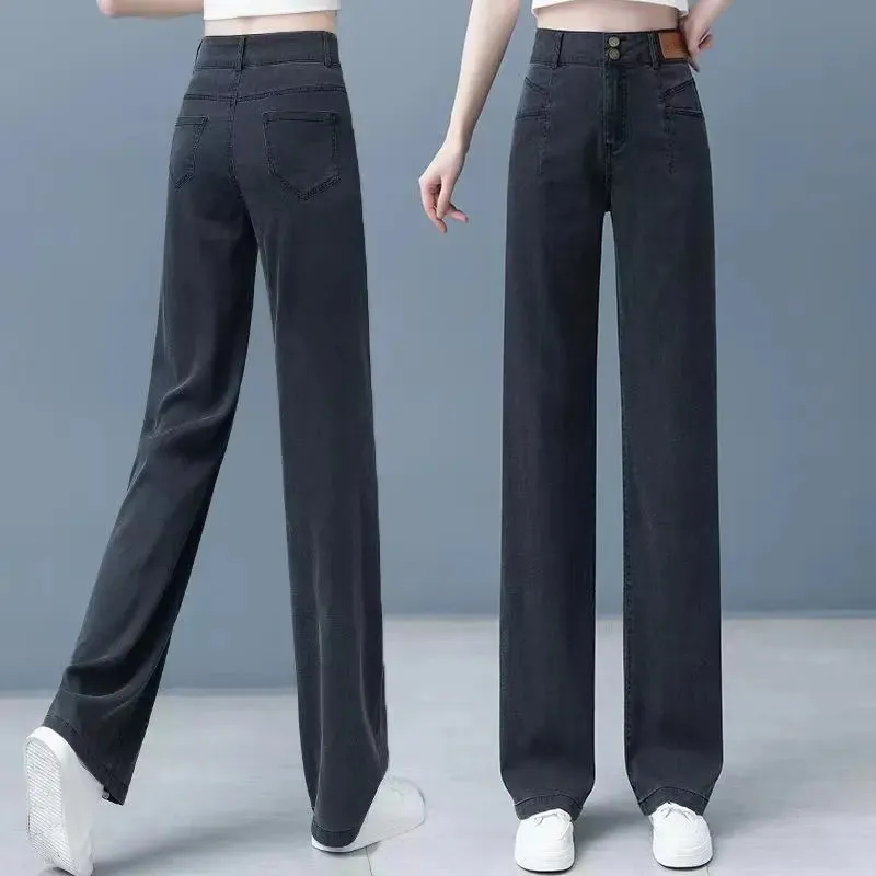 Women's Ice Silk Wide Leg Jeans - High Waist Slim Fit Tencel Drape Summer Pants for a Stylish and Comfortable Look - Image 8