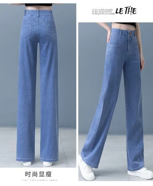 Women's Ice Silk Wide Leg Jeans - High Waist Slim Fit Tencel Drape Summer Pants for a Stylish and Comfortable Look showcase 18
