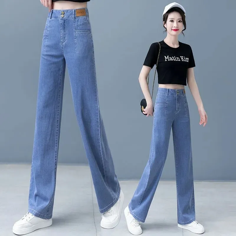 Women's Ice Silk Wide Leg Jeans - High Waist Slim Fit Tencel Drape Summer Pants for a Stylish and Comfortable Look - Image 2