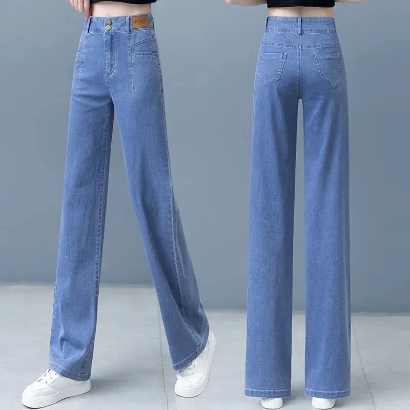 Women's Ice Silk Wide Leg Jeans - High Waist Slim Fit Tencel Drape Summer Pants for a Stylish and Comfortable Look - Image 1