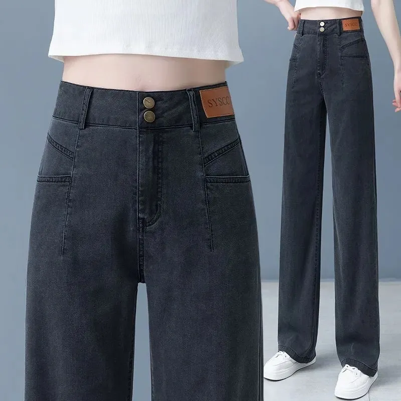 Women's Ice Silk Wide Leg Jeans - High Waist Slim Fit Tencel Drape Summer Pants for a Stylish and Comfortable Look - Image 3
