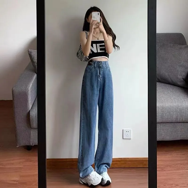 Women's High Waist Slimming Jeans Plus Size Chubby Girl Loose Straight Leg Pants - Spring 2025 Fashion thumbnail 9