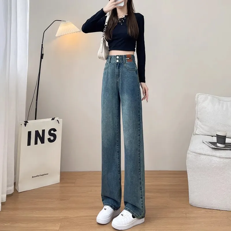Women's High Waist Slimming Jeans Plus Size Chubby Girl Loose Straight Leg Pants - Spring 2025 Fashion thumbnail 8