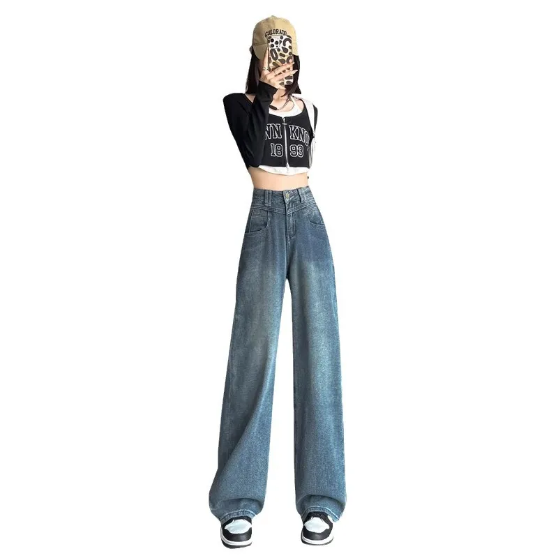 Women's Star Pattern Wide Leg Jeans - New Retro High Waist Lazy Fit Straight Leg Trousers for Fashionable Comfort thumbnail 5