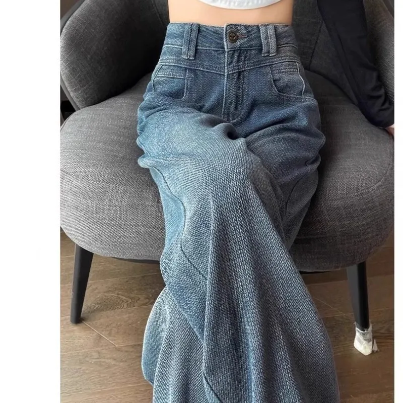 Women's Star Pattern Wide Leg Jeans - New Retro High Waist Lazy Fit Straight Leg Trousers for Fashionable Comfort thumbnail 1