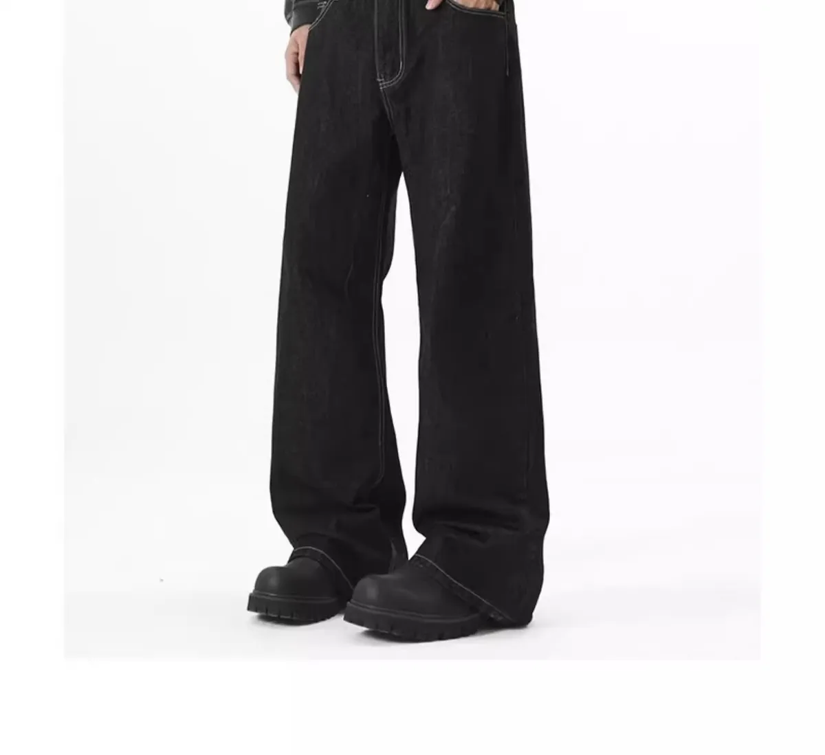 Men's Wide-Leg Denim Jeans - Autumn American High Street Style Loose Fit Washed Floor-Length Pants showcase 14
