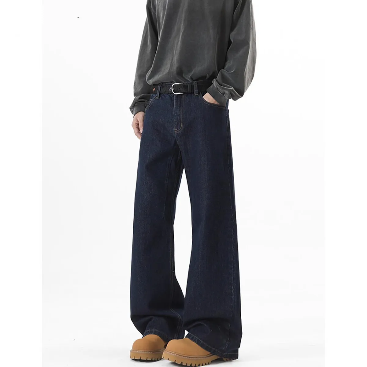 Men's Wide-Leg Denim Jeans - Autumn American High Street Style Loose Fit Washed Floor-Length Pants thumbnail 1