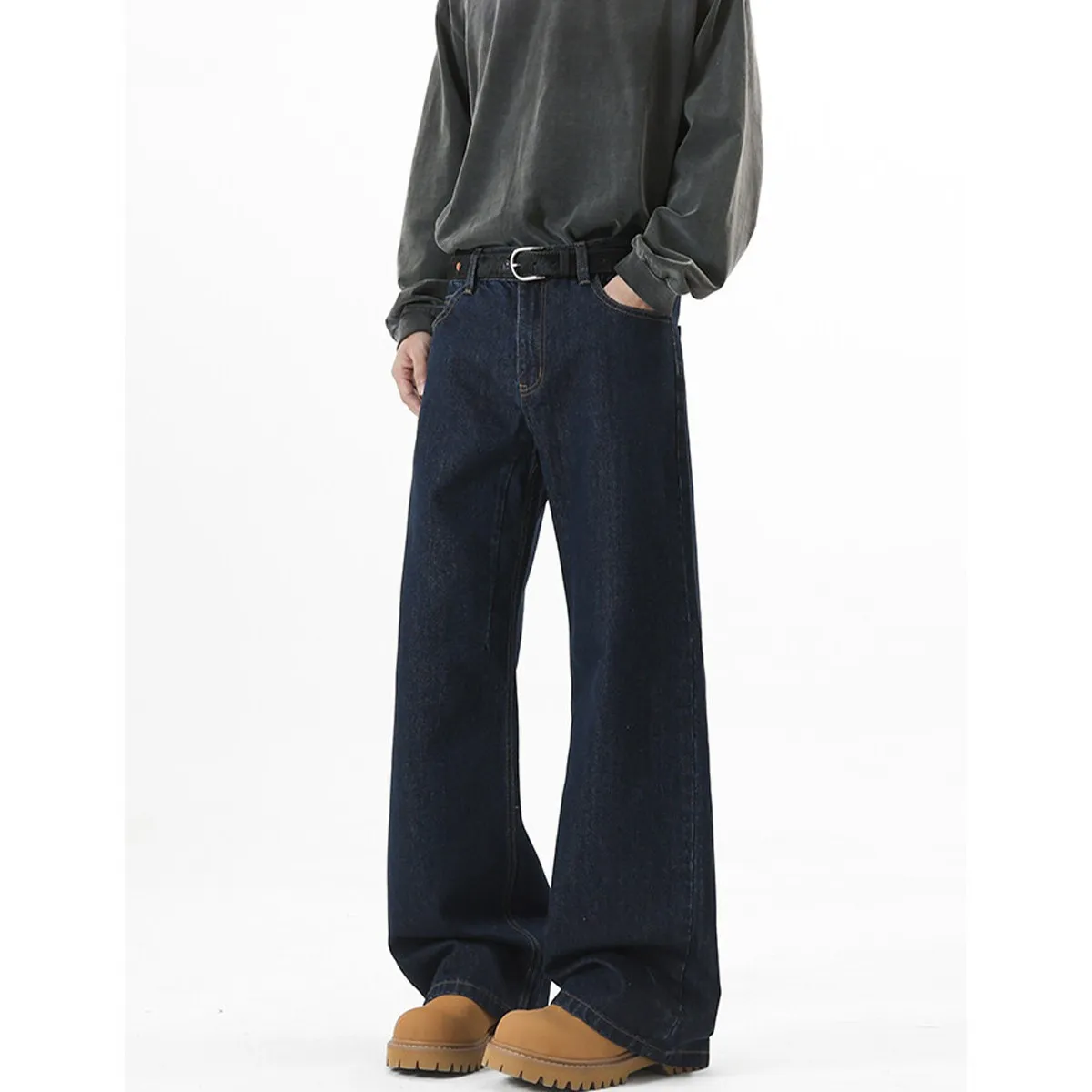 Men's Wide-Leg Denim Jeans - Autumn American High Street Style Loose Fit Washed Floor-Length Pants thumbnail 6