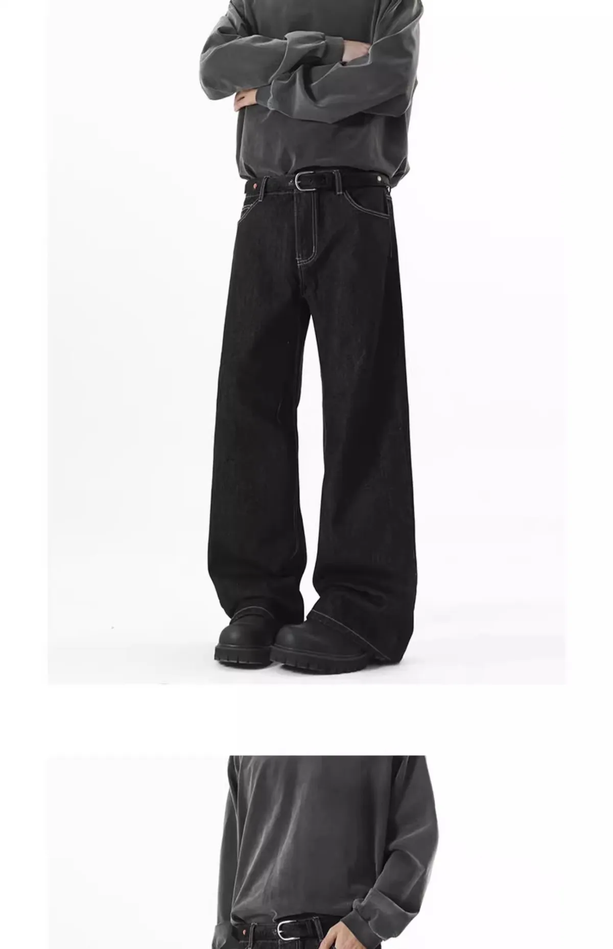 Men's Wide-Leg Denim Jeans - Autumn American High Street Style Loose Fit Washed Floor-Length Pants showcase 13
